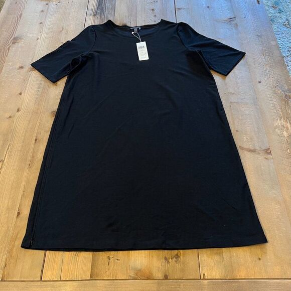 Eileen Fisher Black Crepe Round Neck Stretch Dress Size Large NWT - Picture 5 of 13